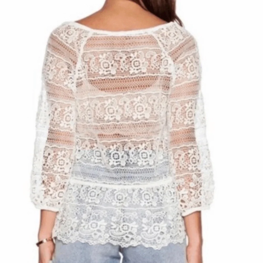 Free People Crochet Lace Boho Peplum Top